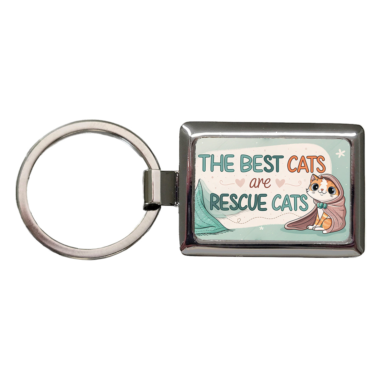 The Best Cats Are Rescue Cats Adopt Rectangle Metal Keychain