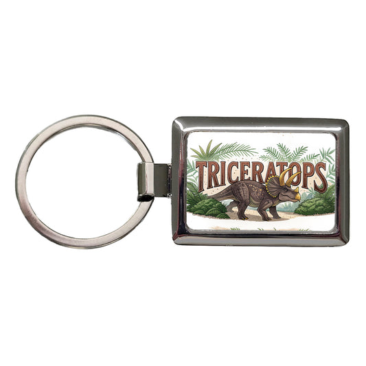 Triceratops Horned Dinosaur Cartoon Rectangle Metal Keychain