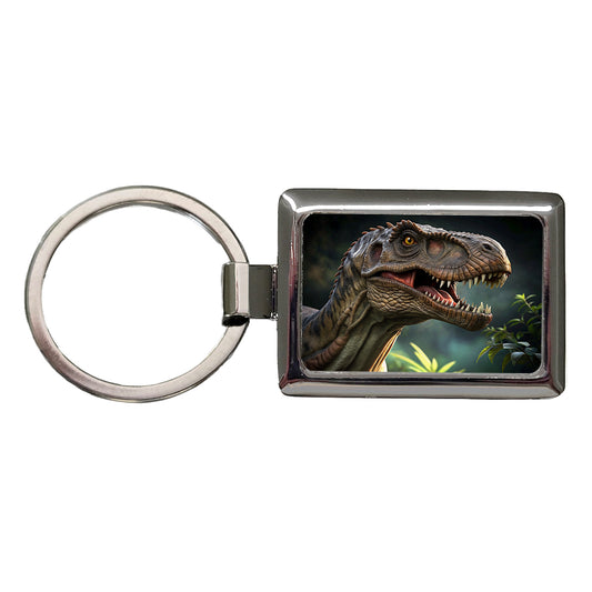 Tyrannosaurus T-Rex Dinosaur Head Rectangle Metal Keychain