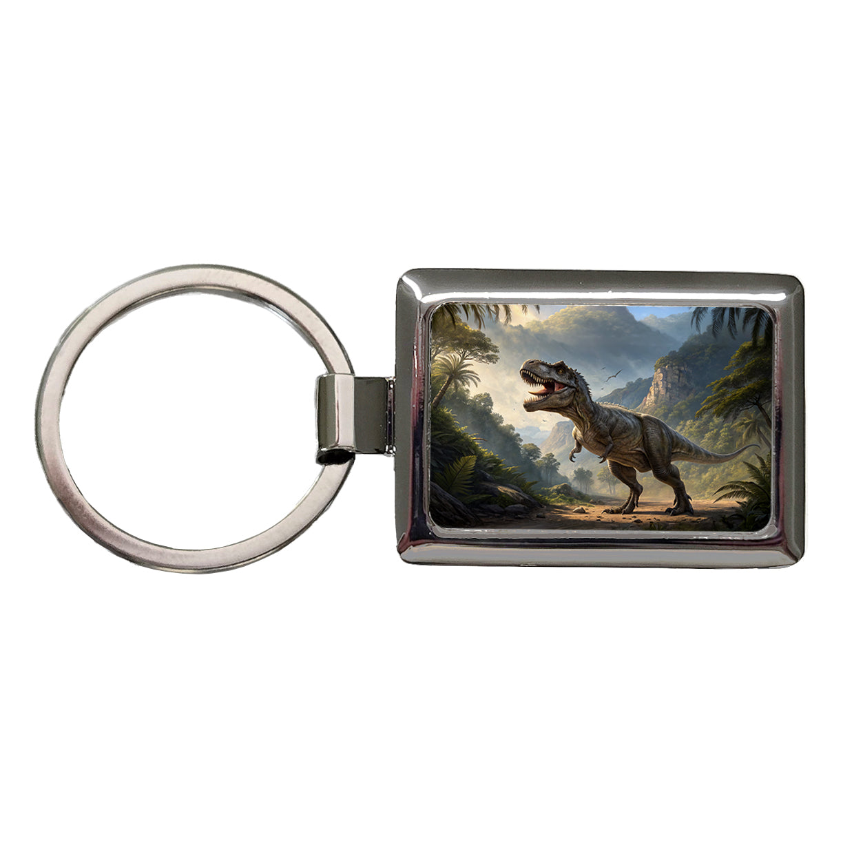 Tyrannosaurus T-Rex Dinosaur in the Wild Rectangle Metal Keychain