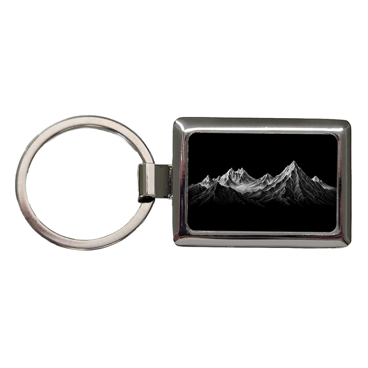 White Mountains On Black Outdoors Hiking Camping Rectangle Metal Keychain