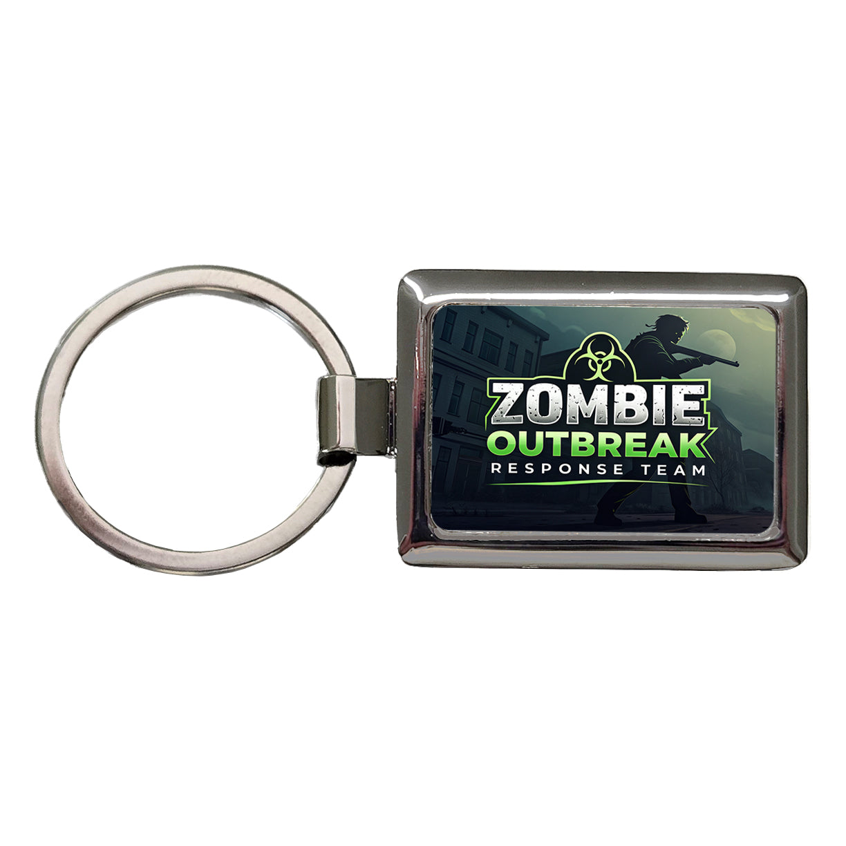 Zombie Outbreak Response Team Biohazard Design Rectangle Metal Keychain