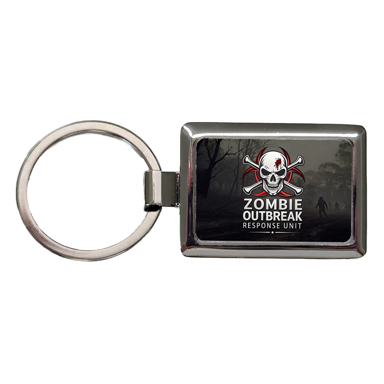 Zombie Outbreak Response Unit Biohazard Rectangle Metal Keychain