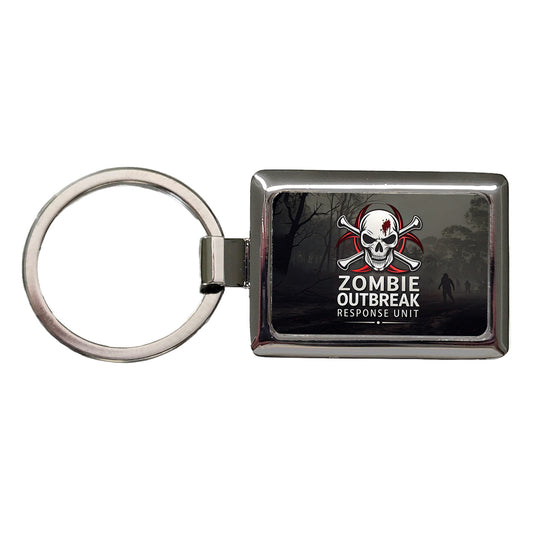 Zombie Outbreak Response Unit Biohazard Rectangle Metal Keychain