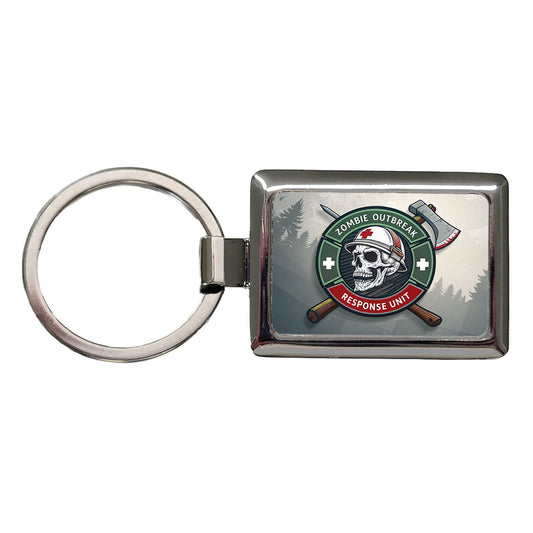 Zombie Outbreak Response Unit Skull Rectangle Metal Keychain