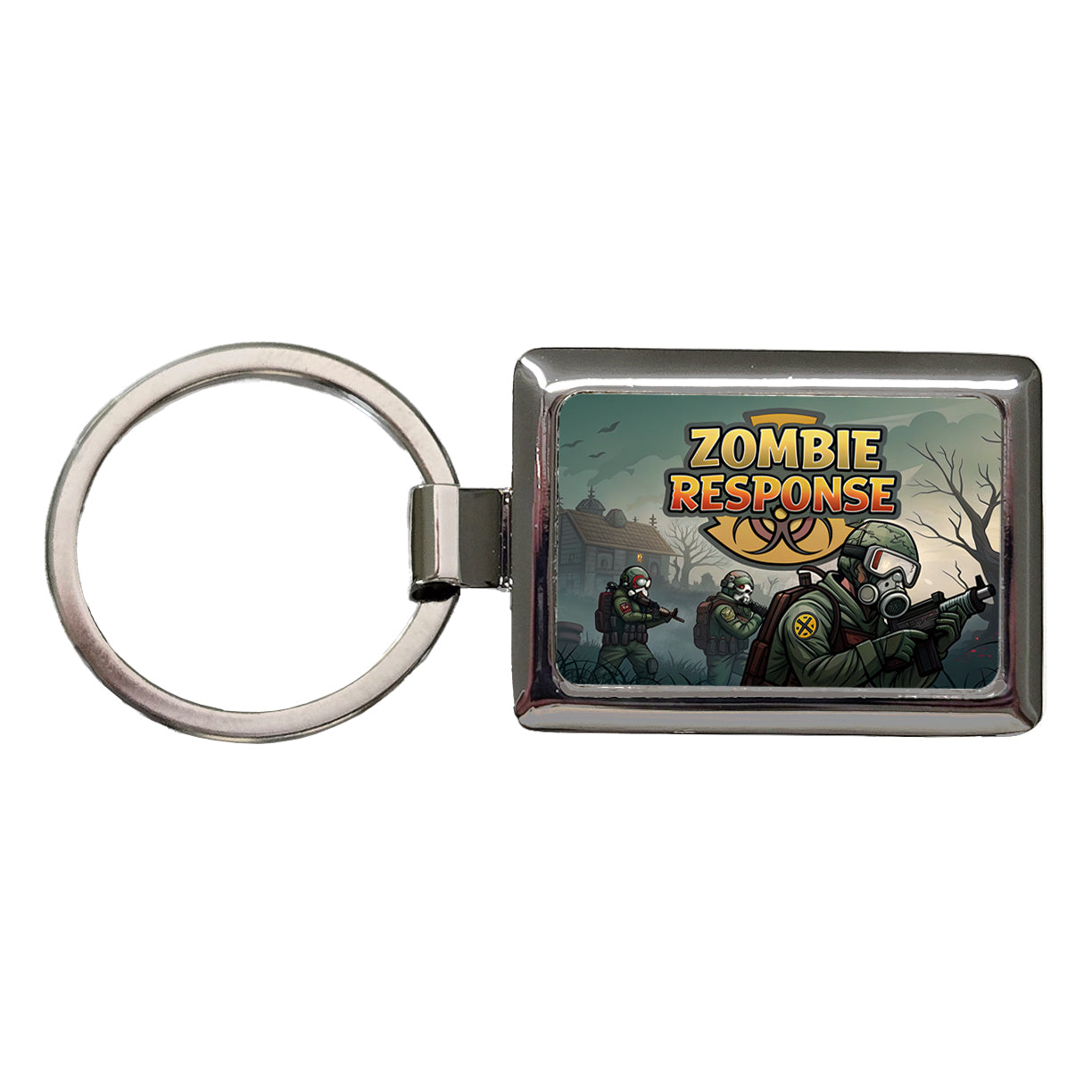 Zombie Response Unit Biohazard Cartoon Rectangle Metal Keychain