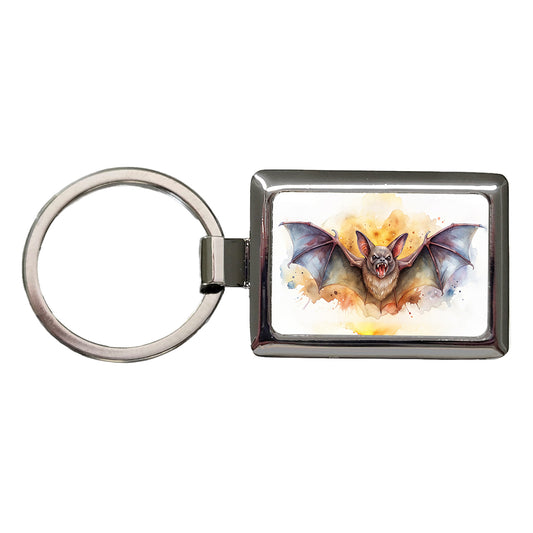 Angry Bat Watercolor Rectangle Metal Keychain