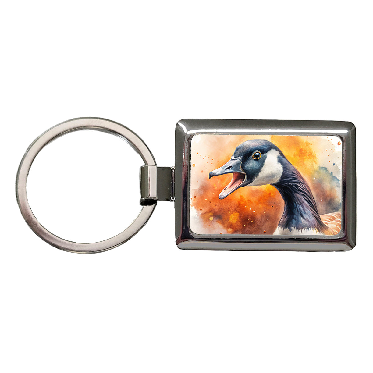 Angry Canadian Canada Goose Watercolor Rectangle Metal Keychain