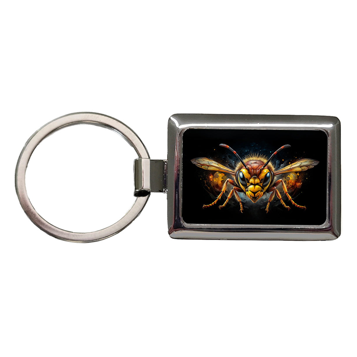 Angry Hornet Watercolor Rectangle Metal Keychain