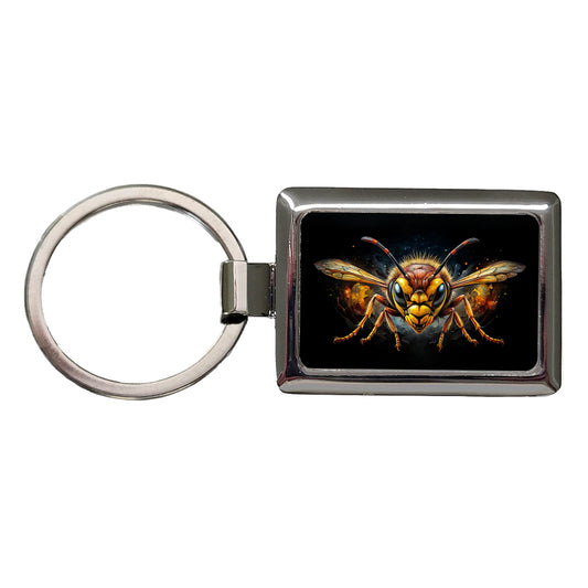 Angry Hornet Watercolor Rectangle Metal Keychain