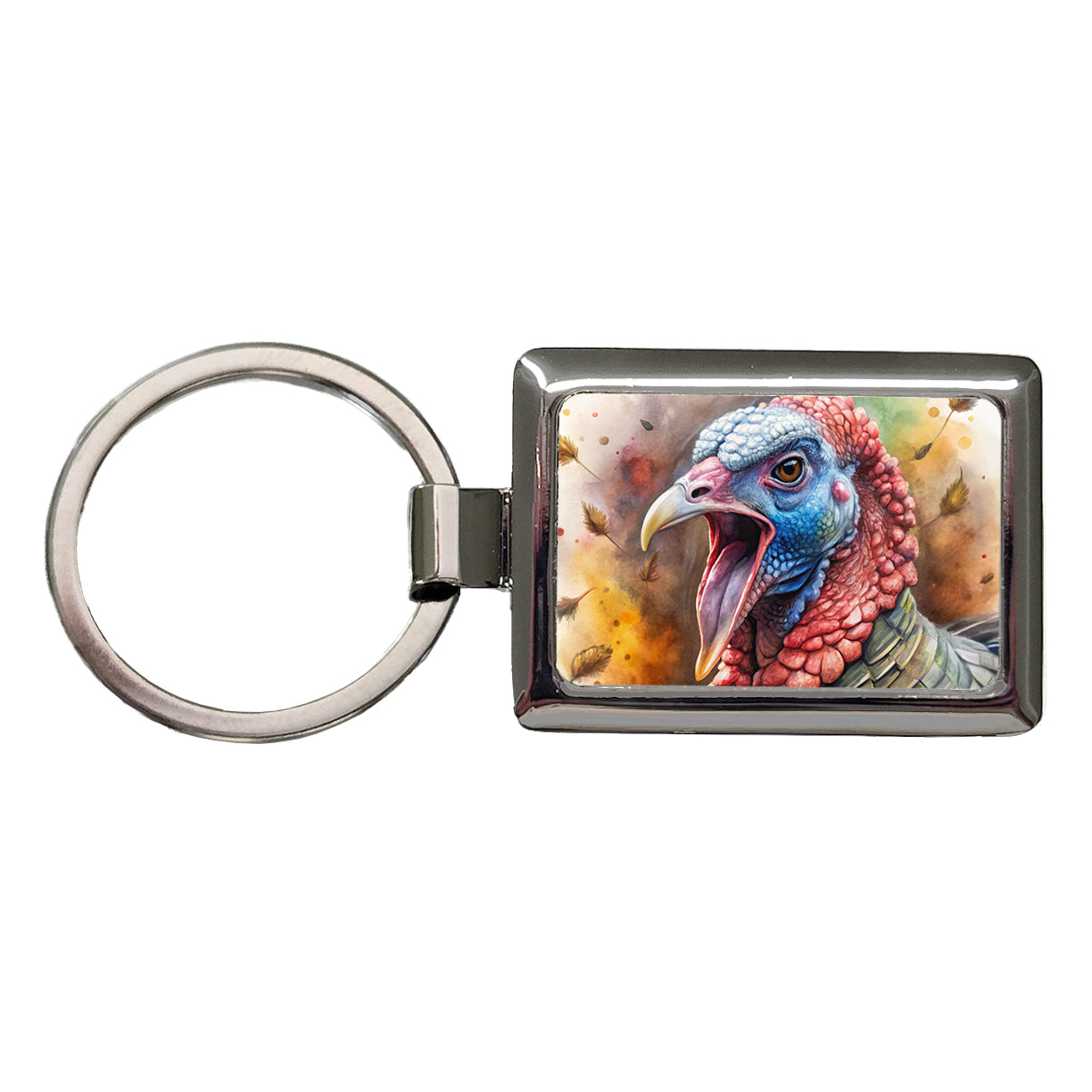 Angry Male Tom Gobbler Turkey Watercolor Rectangle Metal Keychain