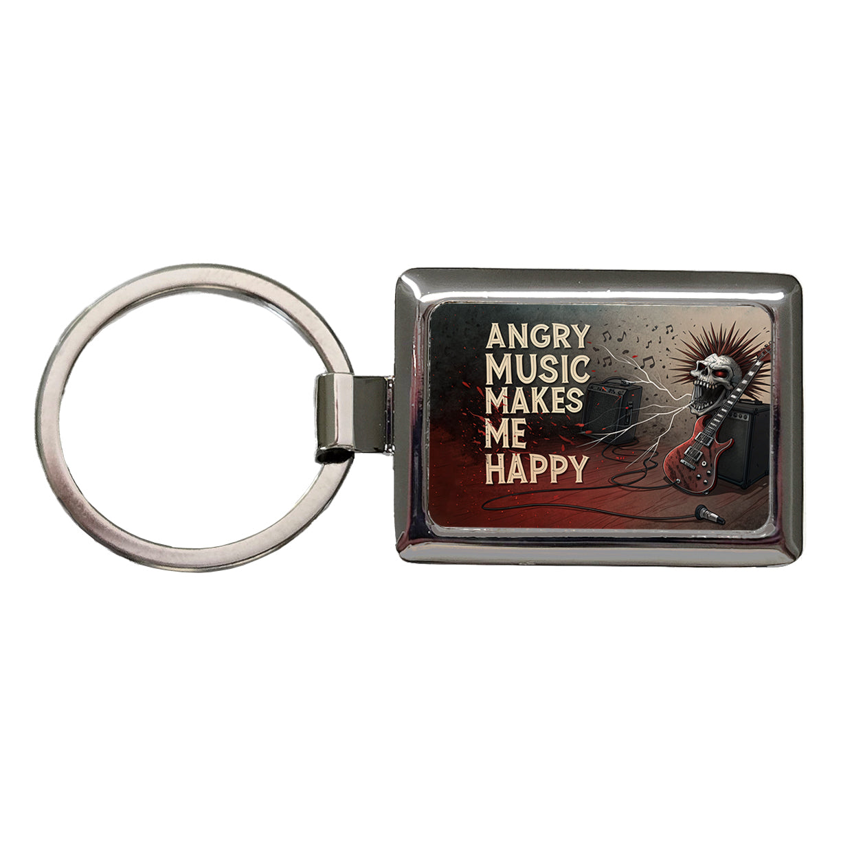 Angry Music Makes Me Happy Heavy Metal Rock and Roll Rectangle Metal Keychain