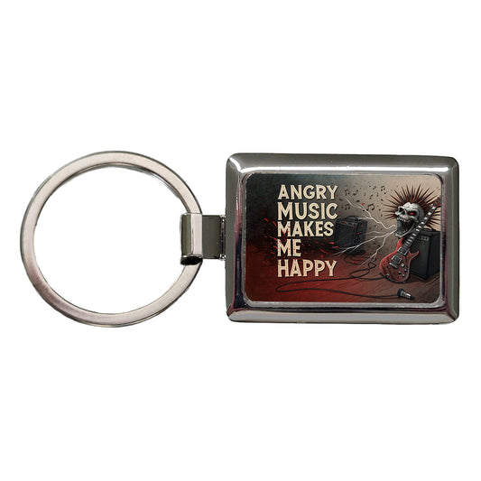 Angry Music Makes Me Happy Heavy Metal Rock and Roll Rectangle Metal Keychain