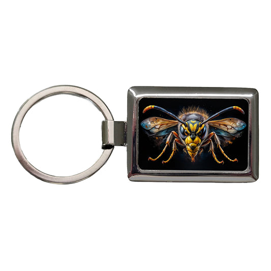 Angry Wasp Watercolor Rectangle Metal Keychain
