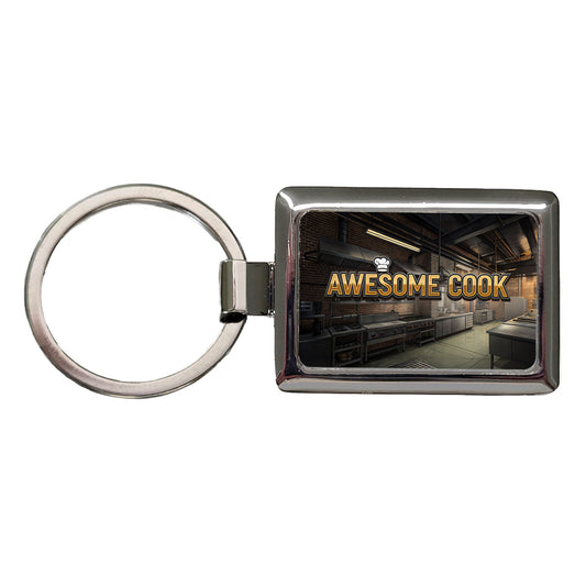 Awesome Cook Inspirational Industrial Kitchen Rectangle Metal Keychain