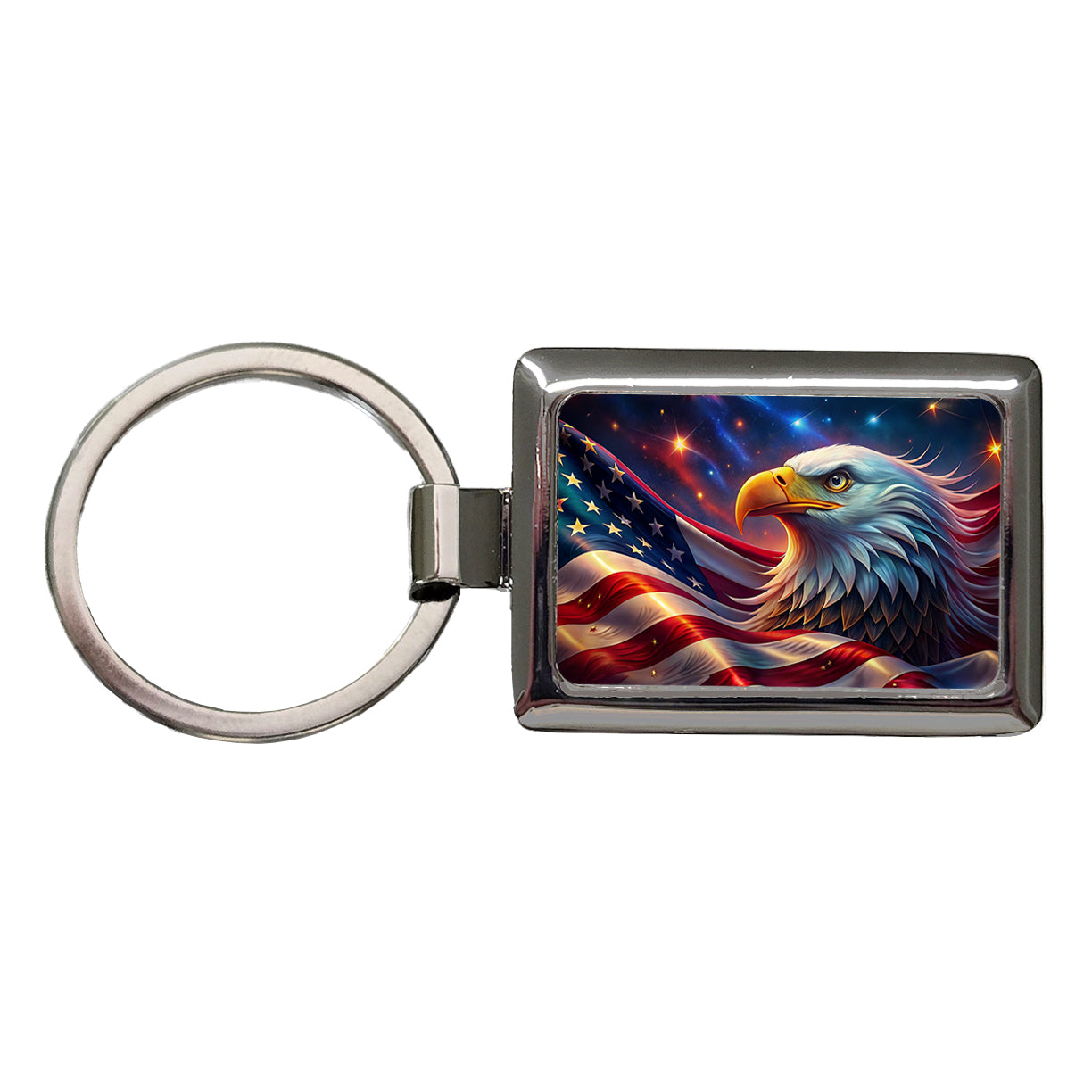 Awesome Patriotic American Flag and Bald Eagle Rectangle Metal Keychain