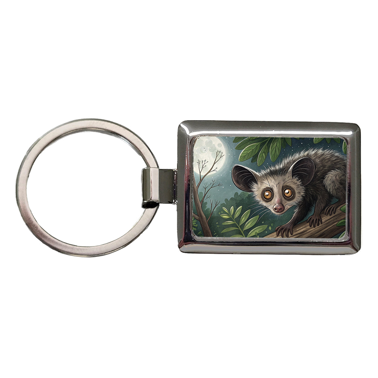 Aye Aye Long Fingered Lemur Illustration Rectangle Metal Keychain