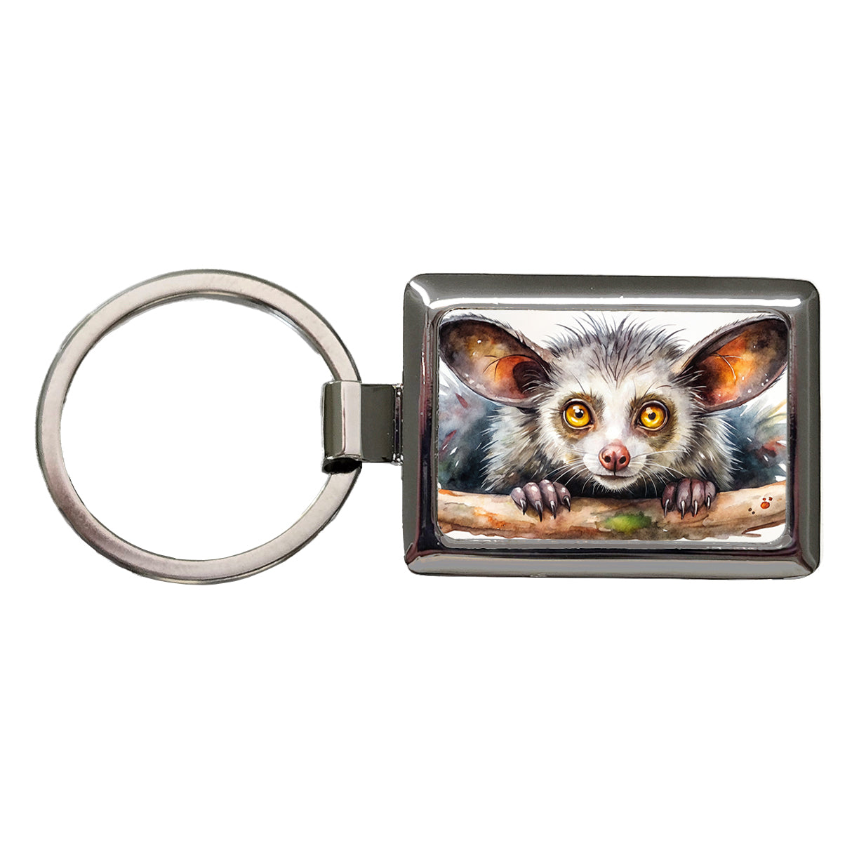 Aye Aye Long Fingered Lemur Watercolor Rectangle Metal Keychain