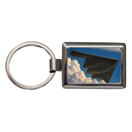 B-2 Spirit Stealth Bomber Airplane In Flight Illustration Rectangle Metal Keychain