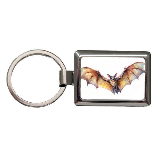 Bat Flying Watercolor Rectangle Metal Keychain