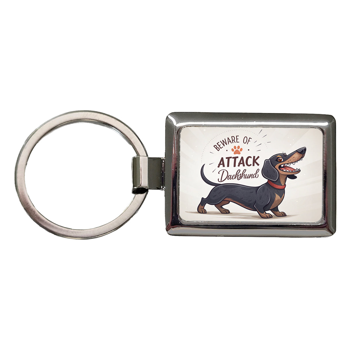 Beware Of Attack Dachshund Dog Funny Rectangle Metal Keychain