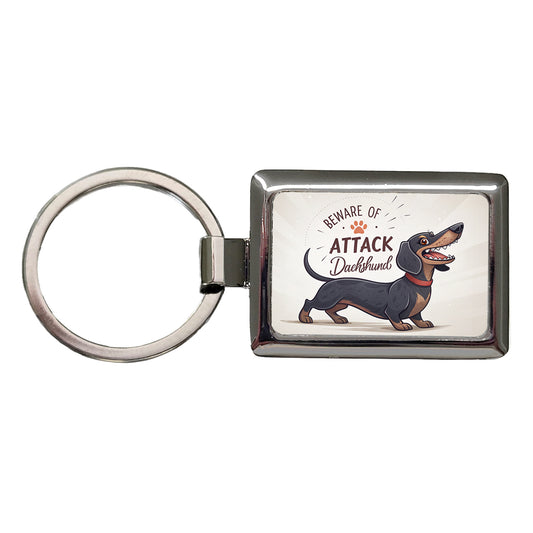 Beware Of Attack Dachshund Dog Funny Rectangle Metal Keychain