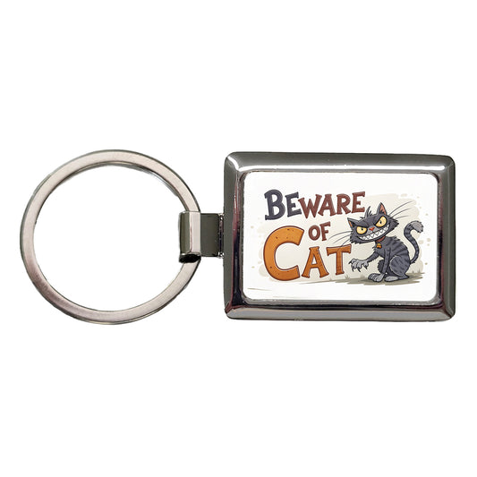 Beware Of Cat Funny Rectangle Metal Keychain