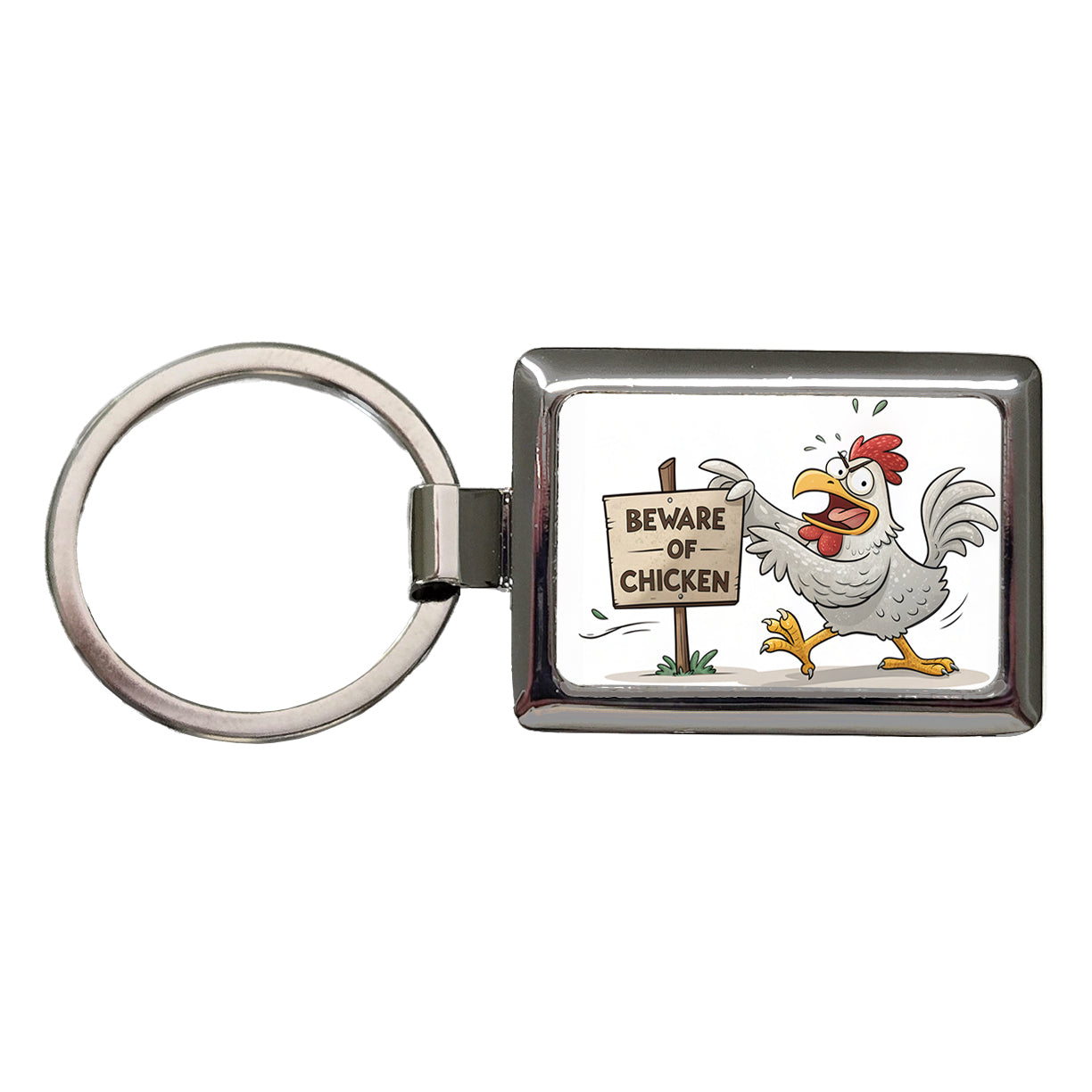 Beware Of Chicken Funny Rectangle Metal Keychain
