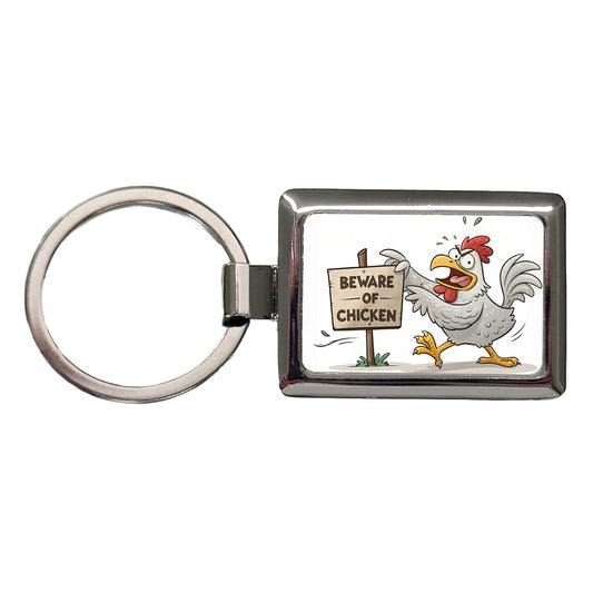 Beware Of Chicken Funny Rectangle Metal Keychain