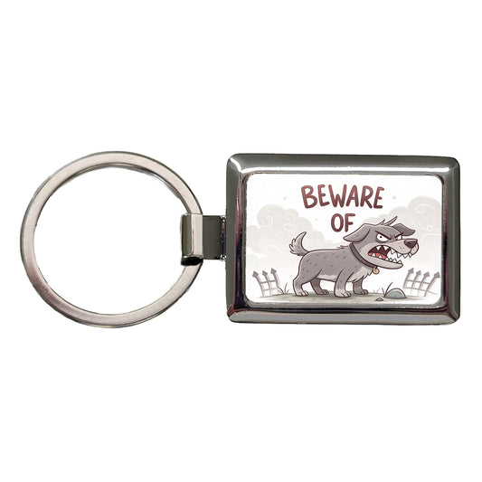 Beware Of Dog Funny Cartoon Rectangle Metal Keychain