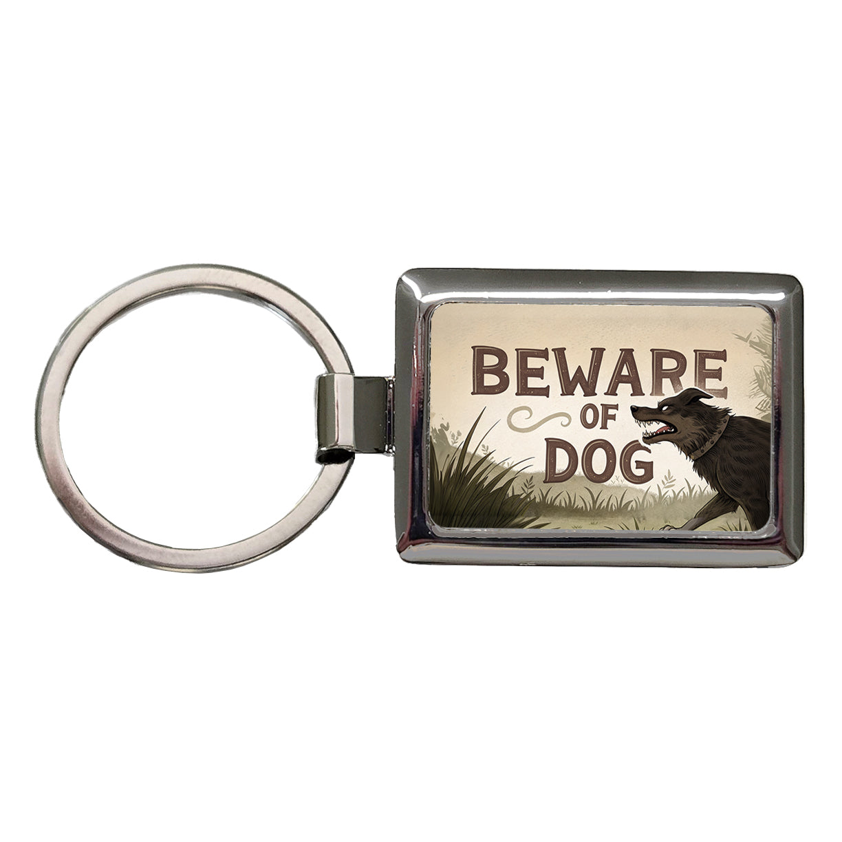 Beware Of Dog Mean Rectangle Metal Keychain