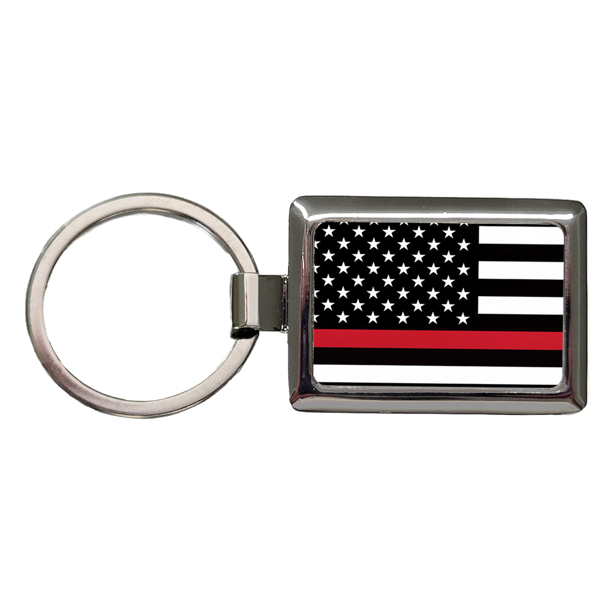 Black and White Thin Red Line Firefighter American Flag Rectangle Metal Keychain