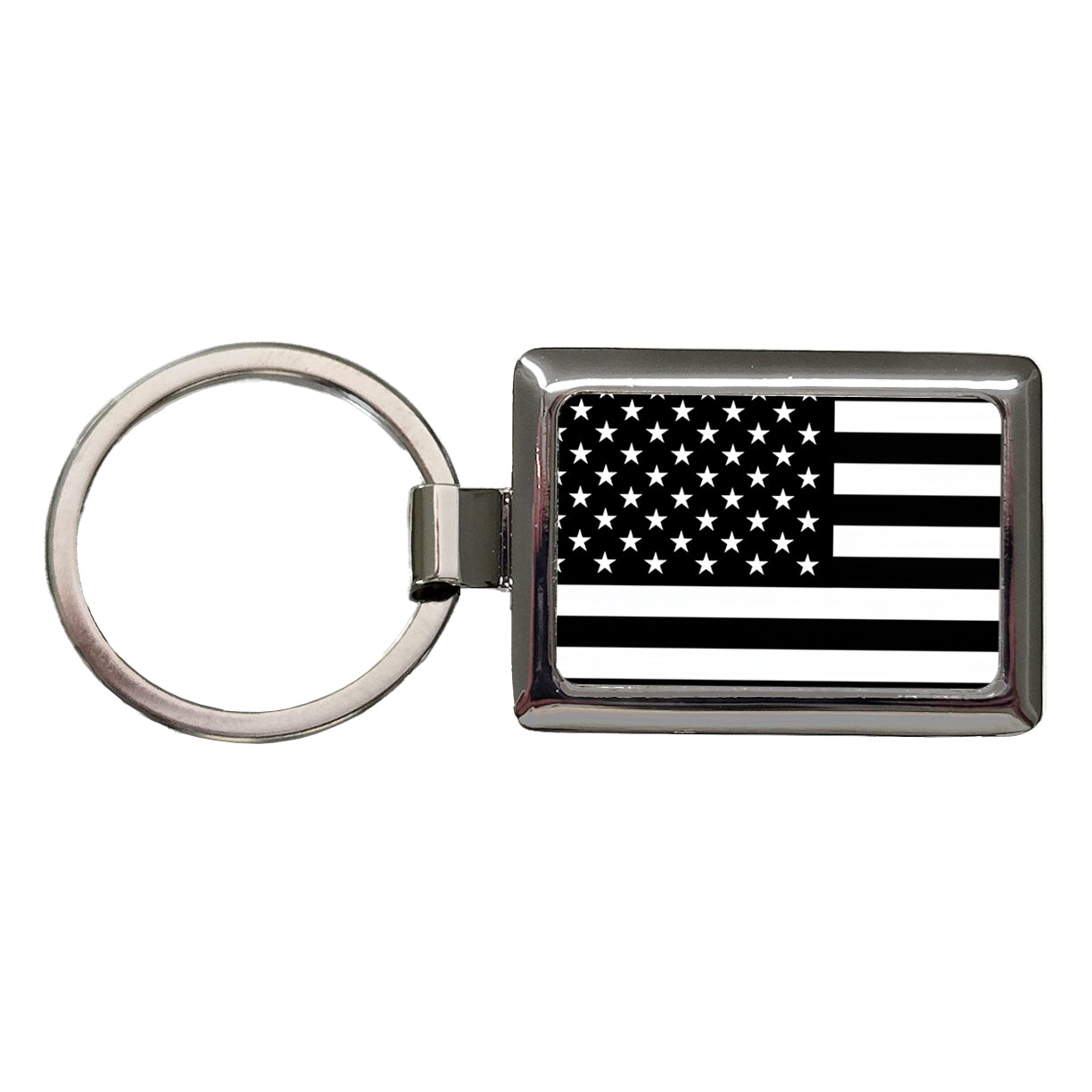 Black and White United States US American Flag Rectangle Metal Keychain