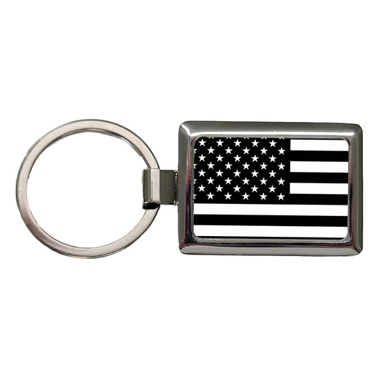 Black and White United States US American Flag Rectangle Metal Keychain