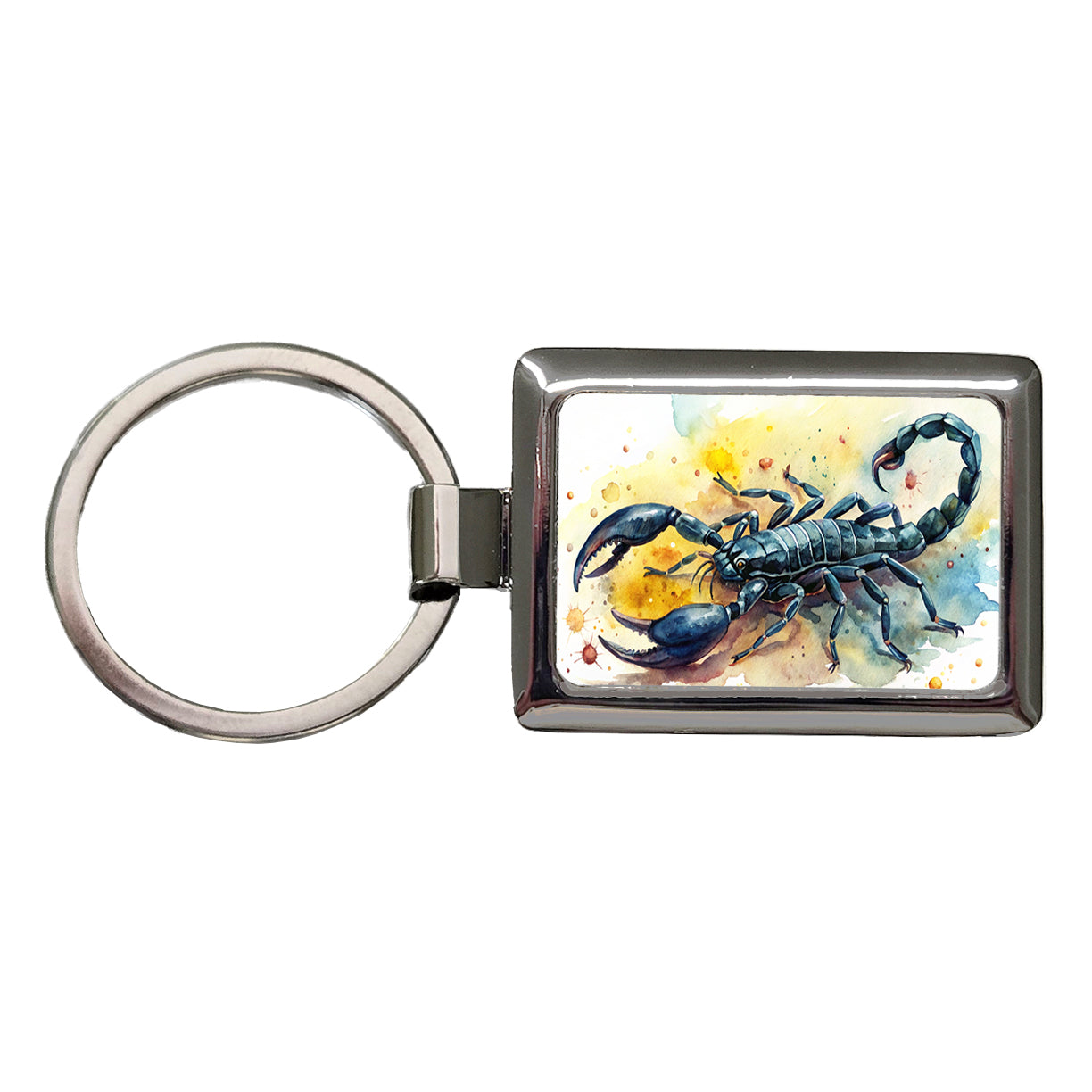 Black Scorpion Watercolor Rectangle Metal Keychain
