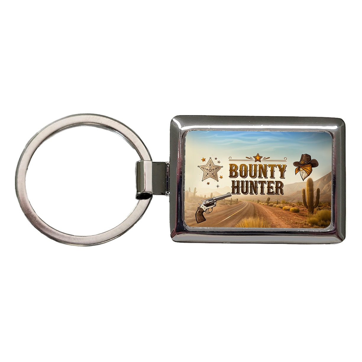 Bounty Hunter Western Cowboy Rectangle Metal Keychain