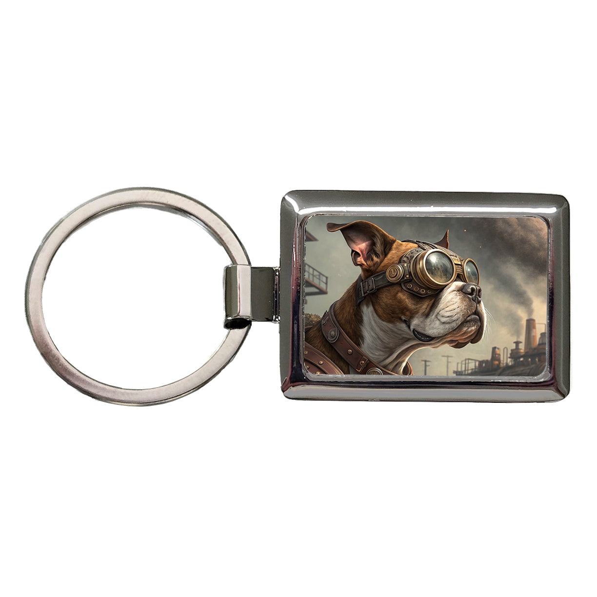 Boxer Dog Steampunk Rectangle Metal Keychain