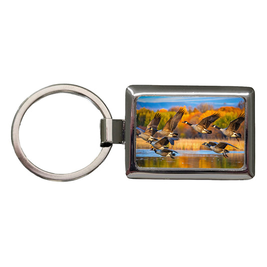 Canada Canadian Geese In Flight Rectangle Metal Keychain