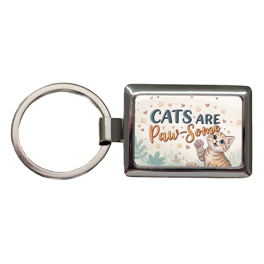 Cats Are Paw-Some Awesome Funny Rectangle Metal Keychain