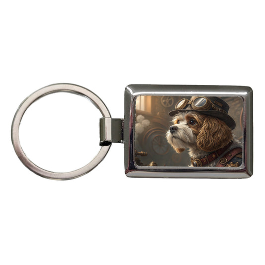 Cavapoo Dog Steampunk Rectangle Metal Keychain