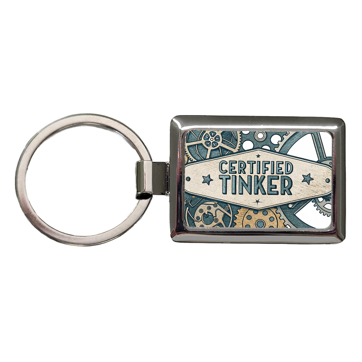 Certified Tinker Gears Rectangle Metal Keychain