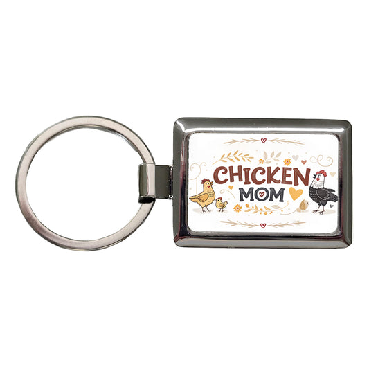 Chicken Mom Cute Funny Rectangle Metal Keychain