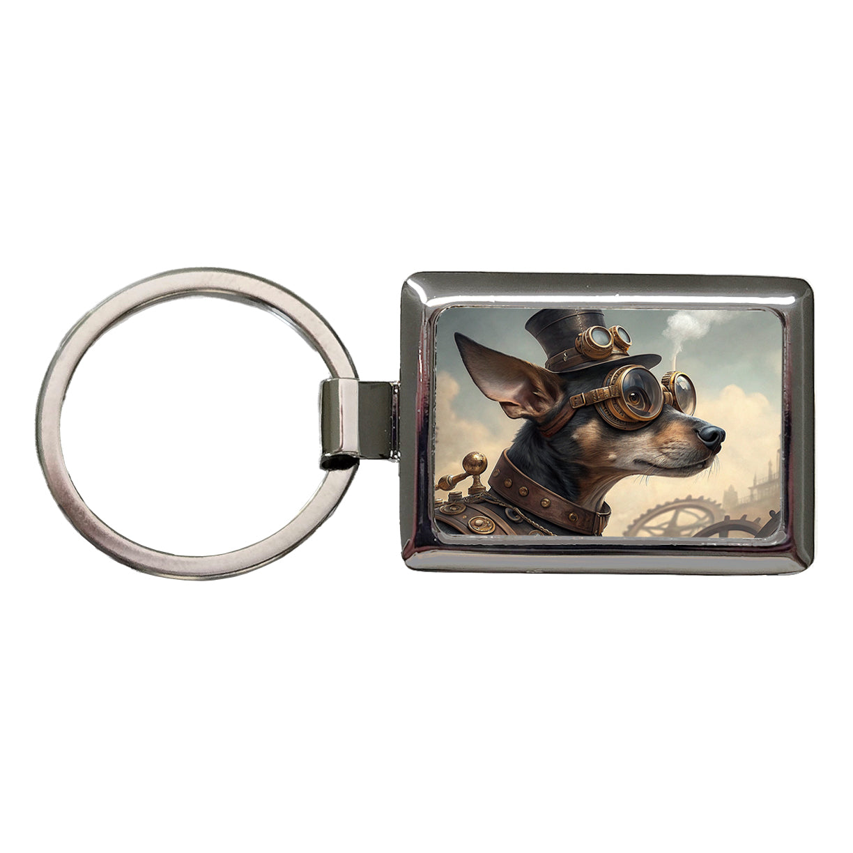 Chiweenie Dog Steampunk Rectangle Metal Keychain