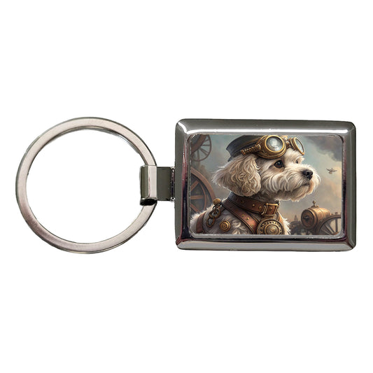 Cockapoo Dog Steampunk Rectangle Metal Keychain