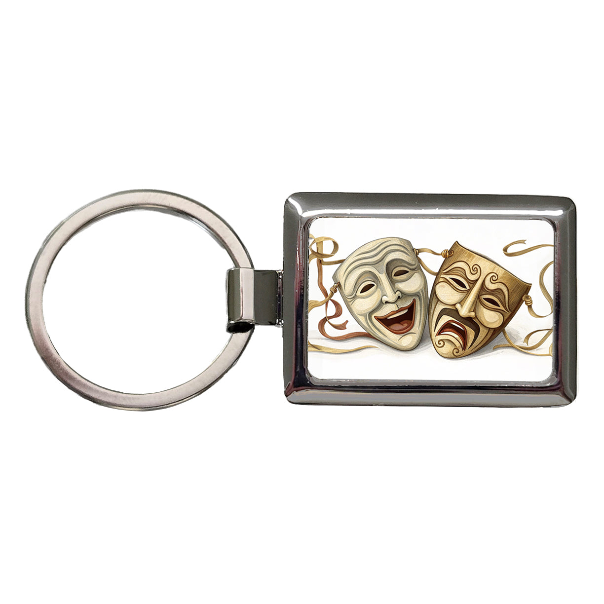 Comedy And Tragedy Theater Drama Masks Rectangle Metal Keychain