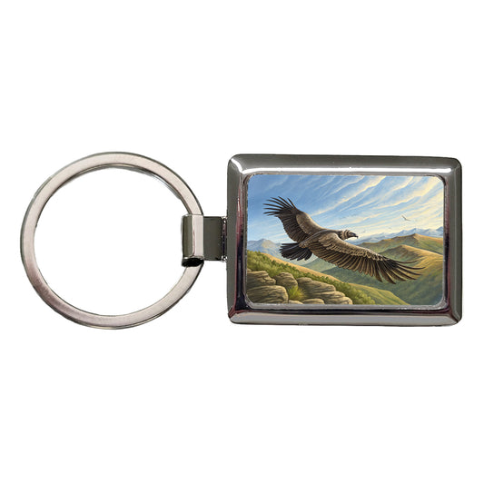 Condor in Flight Illustration Rectangle Metal Keychain