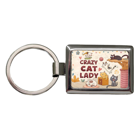 Crazy Cat Lady Funny Cartoon Rectangle Metal Keychain