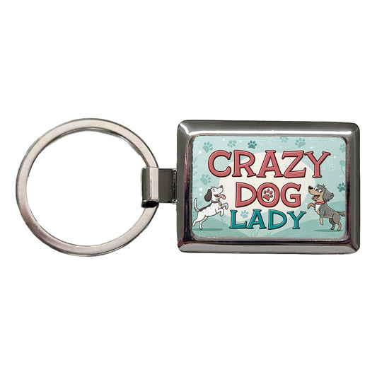 Crazy Dog Lady Funny Cartoon Rectangle Metal Keychain