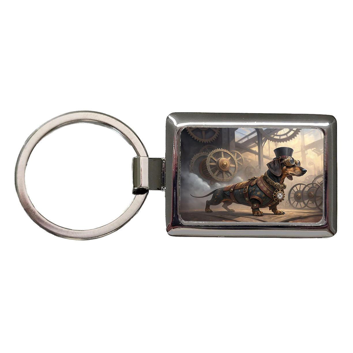 Dachshund Wiener Dog Steampunk Rectangle Metal Keychain