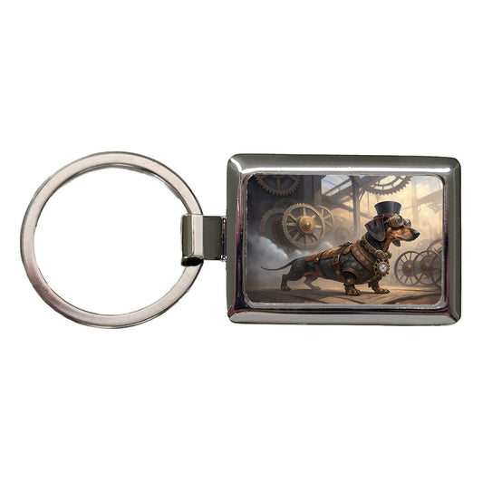 Dachshund Wiener Dog Steampunk Rectangle Metal Keychain